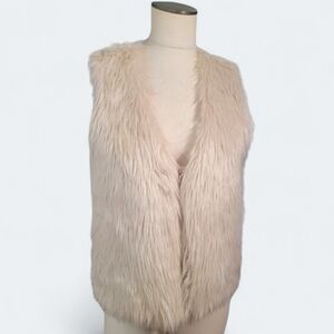 Love on a Hanger Cream Faux Fur Vest Open Front Shaggy Boho Sweater Size Large